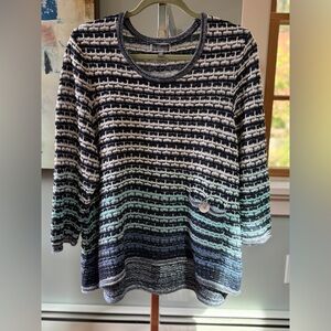 JM Collection Women’s Cotton Blend Blue White crew neck  Pullover Size 2X EUC